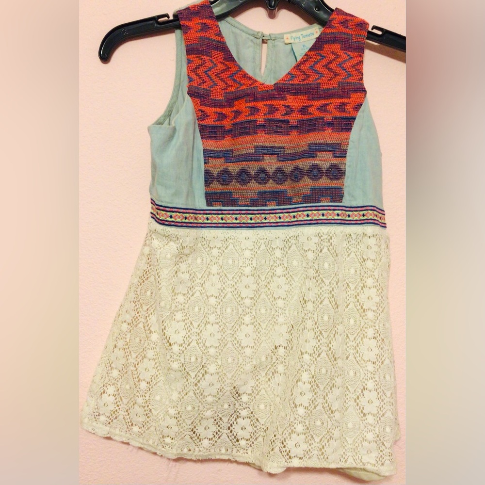Flying Tomato denim crotchet lined top girls size XL 11-12